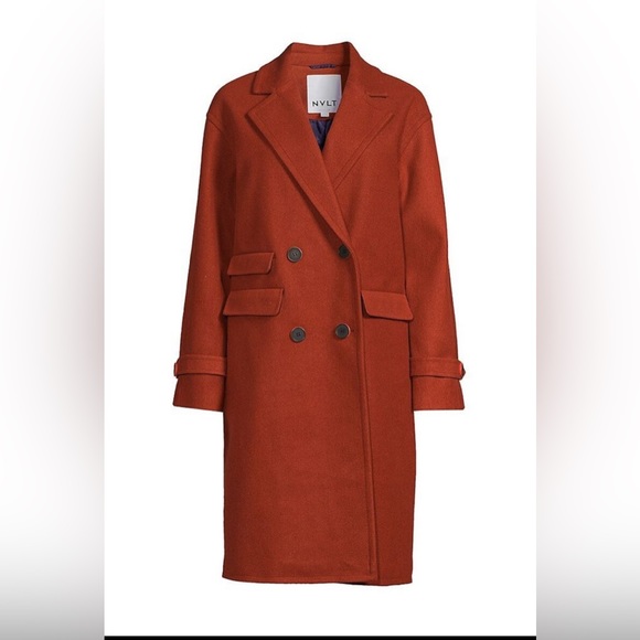 NVLT Women Double Breasted Faux Wool Military Coat Size Small Color Orange - Picture 3 of 3